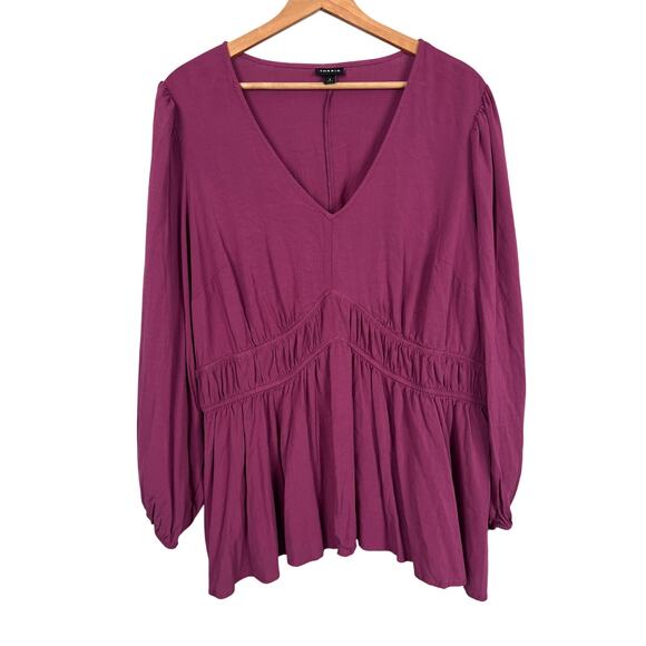 TORRID Women's 3X (3) Purple Rayon Slub Smocked Waist Peasant Flowy L/S Blouse - Picture 1 of 10